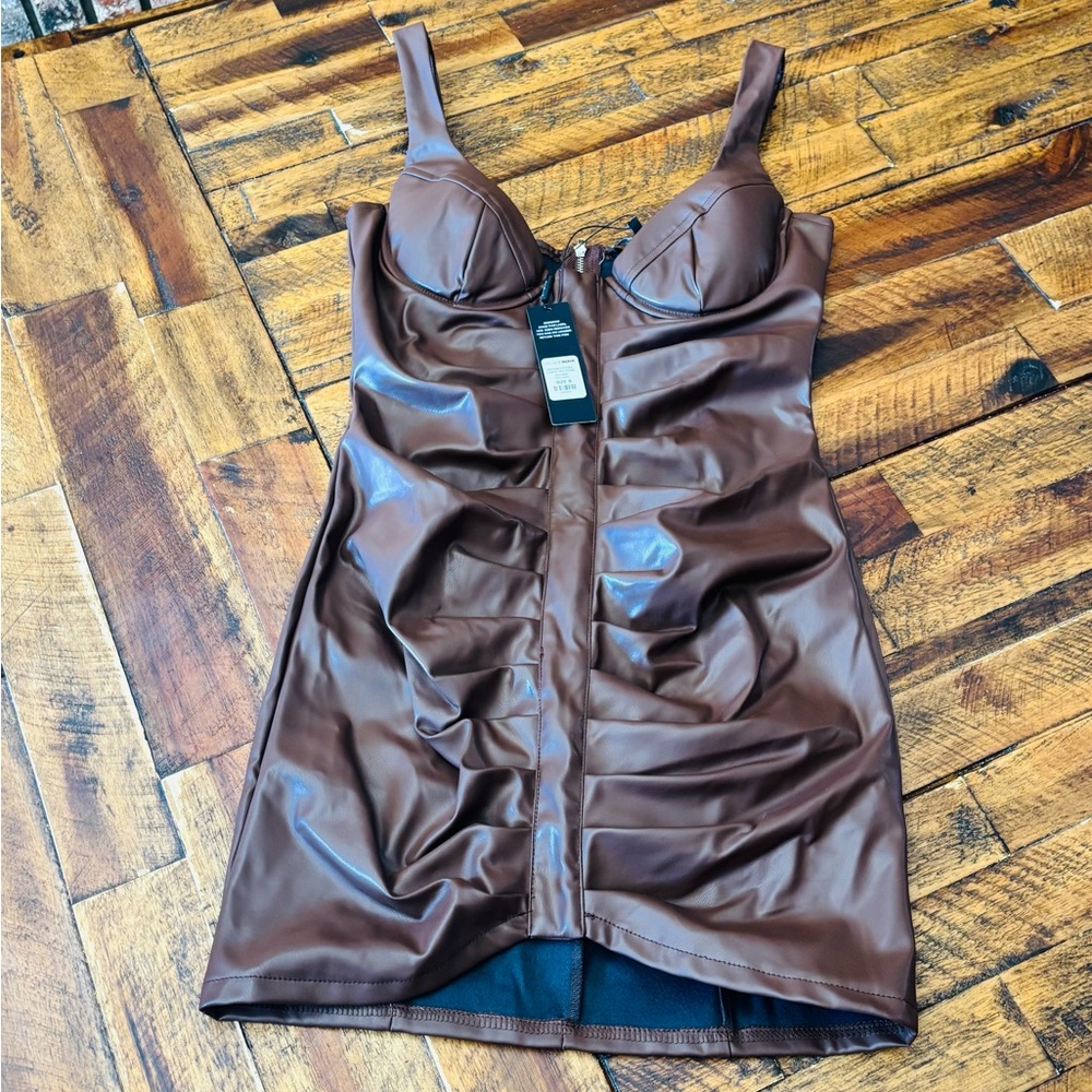 Fashion Nova Chocolate Faux Leather Mini Dress - Picture 3 of 12